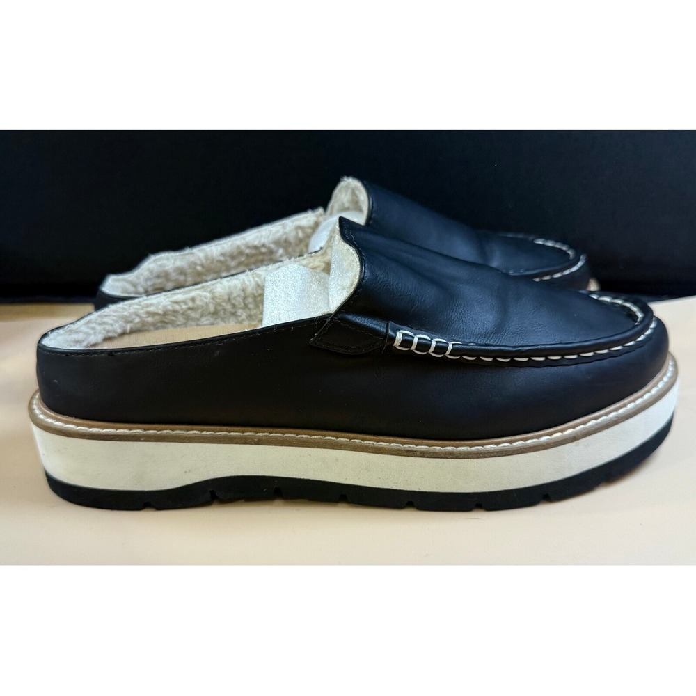 Yellow Box Keitha Black Sherpa Lined Platform Mules Womens Size 7.5 - Picture 2 of 7